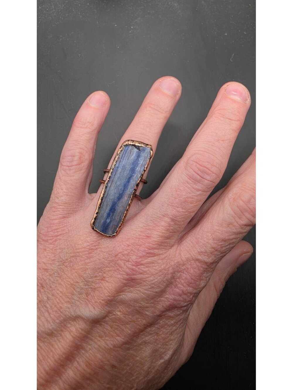 Adjustable Large Blue Lapis Lazuli Copper-Tone Statement Ring